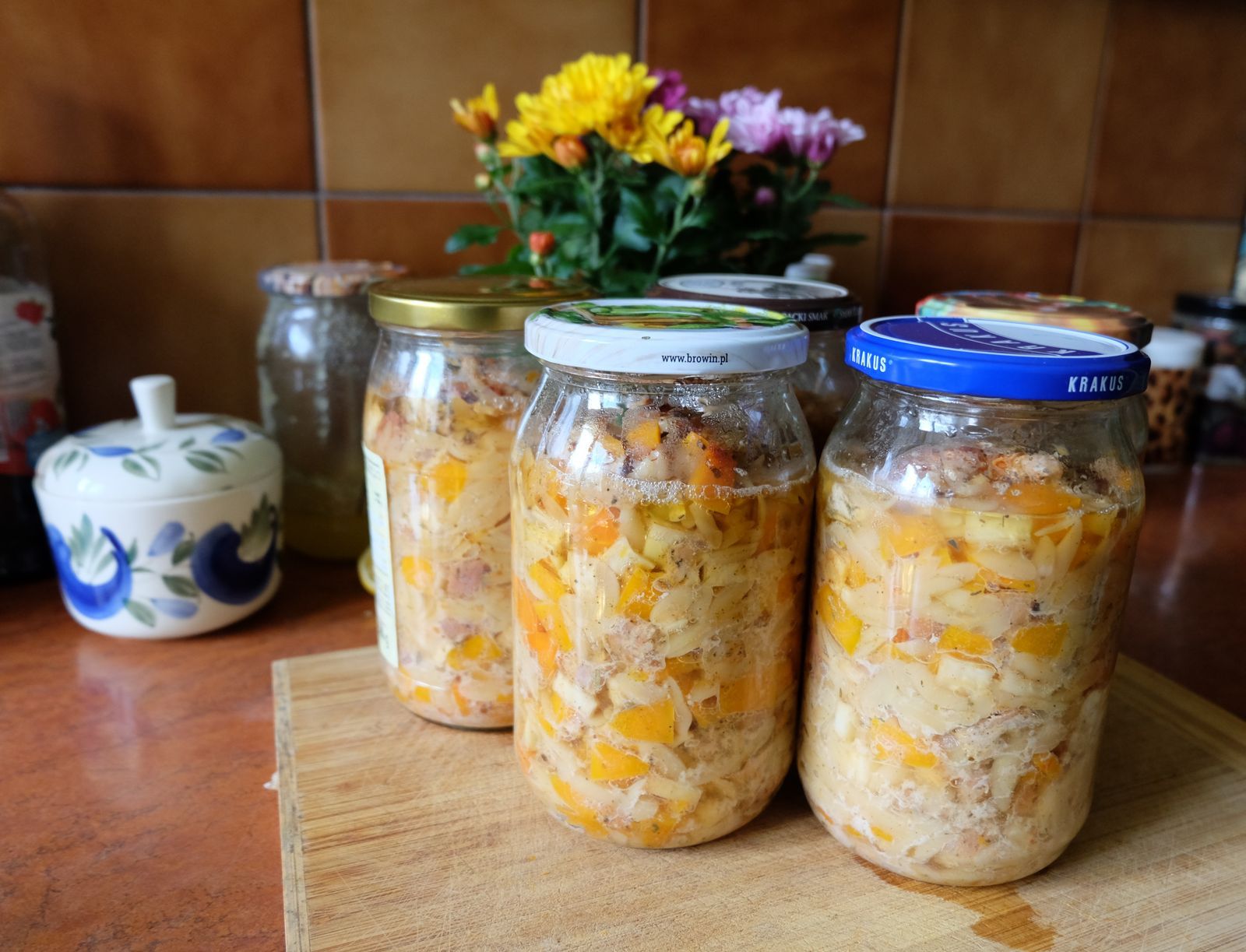 Homemade preserves in glass jars