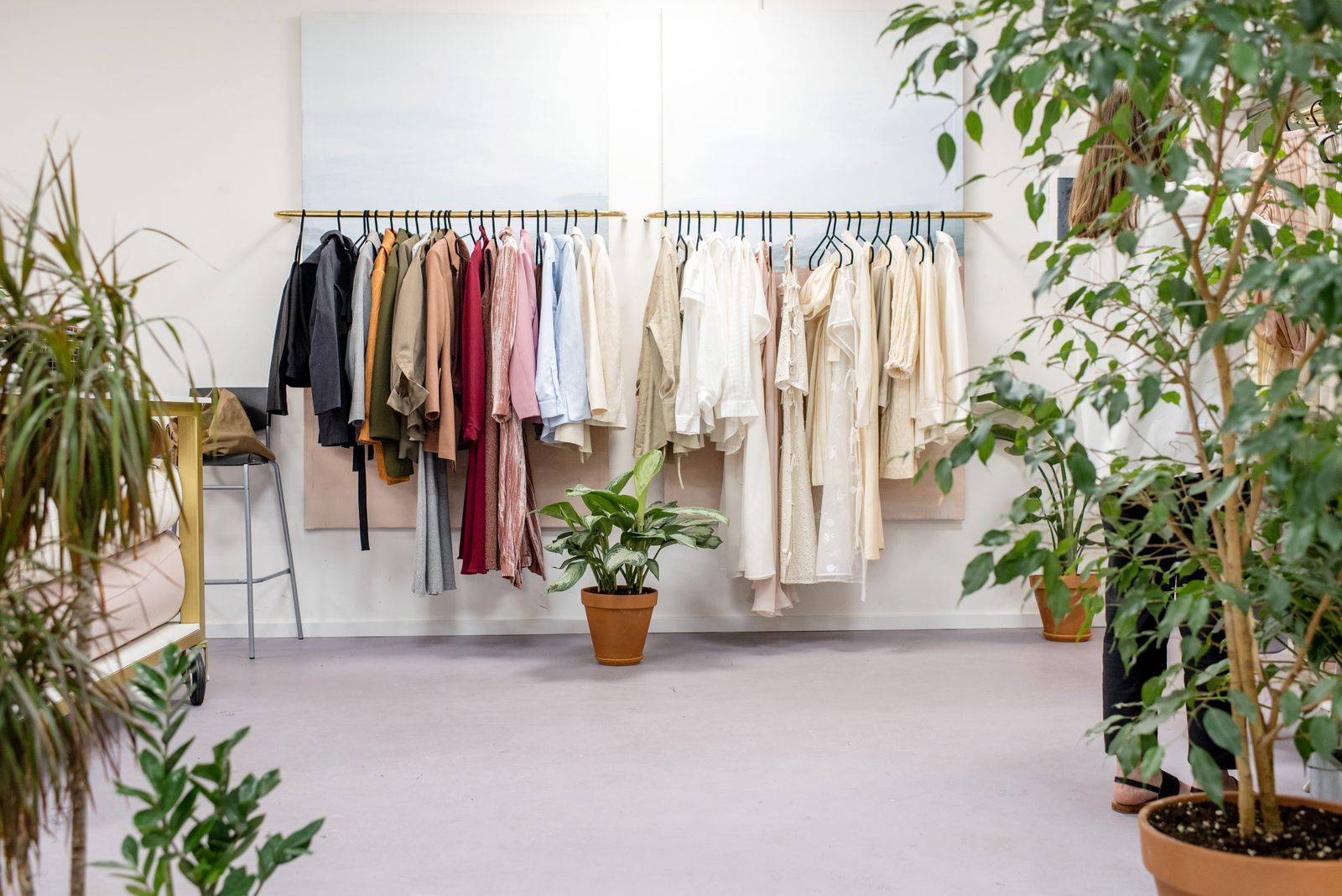 Independent boutique with plants and clothing